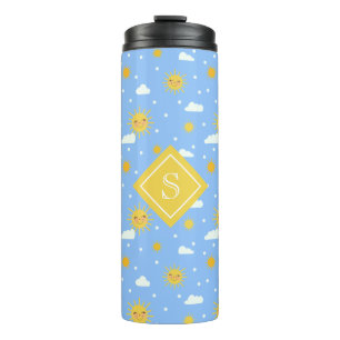 Blue Yellow Kawaii Sunshine Cloud Monogram Thermal Tumbler