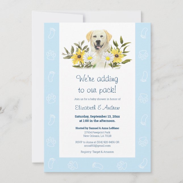 Blue Yellow Labrador Dog Baby Shower Invitation (Front)