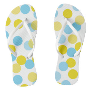 Blue & Yellow Large Bokeh Confetti Dots Pattern Flip Flops