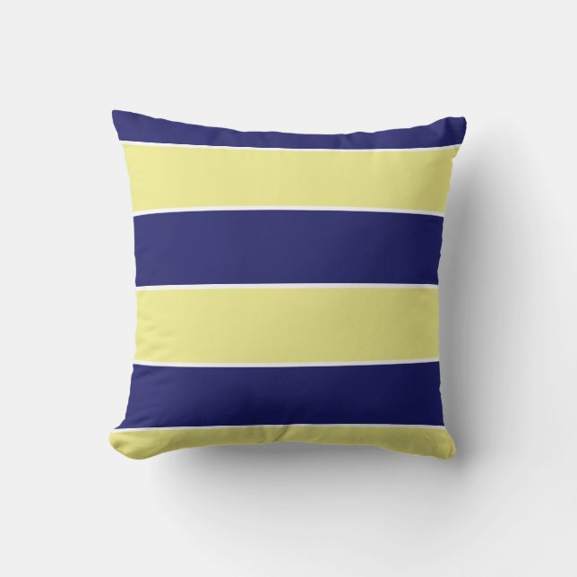 blue & yellow large stripes outdoor pillow (Front)