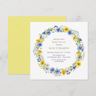 Blue Yellow Lavender Wildflower Wreath  Invitation