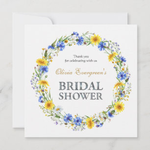 Blue Yellow Lavender Wildflower Wreath Thank You Card