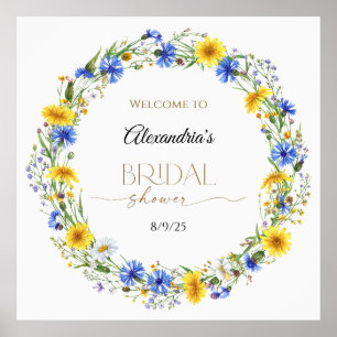 Blue Yellow Lavender Wildflower Wreath Welcome Poster