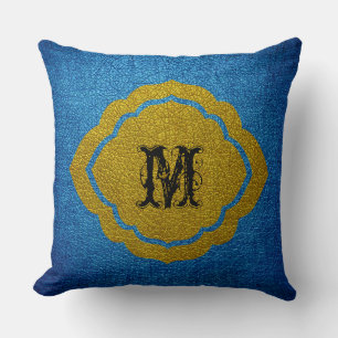 Blue Yellow Leather Throw Pillow