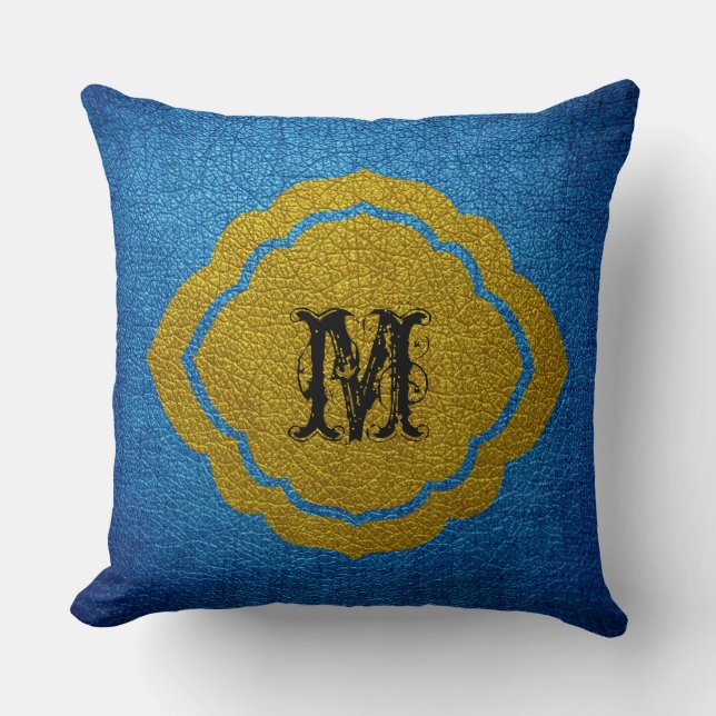 Blue Yellow Leather Throw Pillow (Front)
