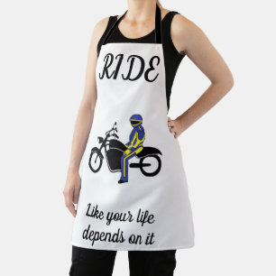 Blue & Yellow Leathers at a Motorcycle Race  Apron