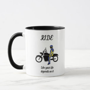 Blue & Yellow Leathers at a Motorcycle Race  Mug
