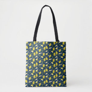 Blue yellow lemon fruit bright summer tote bag