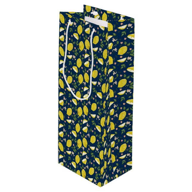 Blue yellow lemon fruit bright summer wine gift bag (Front Angled)