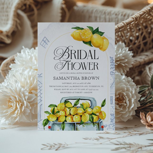 Blue & Yellow Lemon Italian Bridal Shower Invitation (Creator Uploaded)