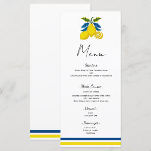 Blue Yellow Lemon Mediterranean Wedding Menu