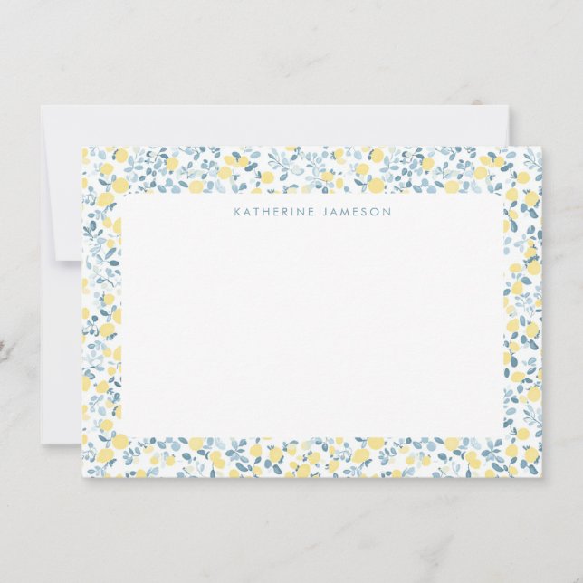 Blue Yellow Lemons Limoncello Monogram NoteCard (Front)
