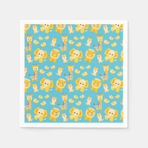 Blue Yellow Lions Elephants Safari animals Napkin