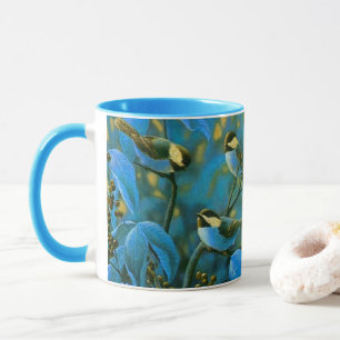 Blue yellow little birds mug