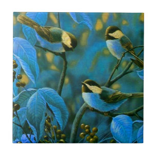 Blue yellow little birds tile
