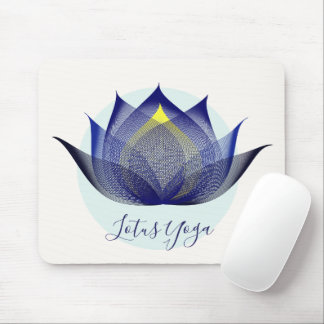 Blue Yellow Lotus Flower Art Elegant Unique Yoga Mouse Pad