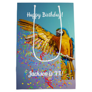 Blue & Yellow Macaw Throws Confetti Medium Gift Bag