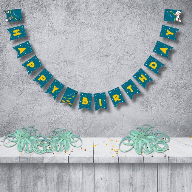 Blue & Yellow Magical Happy Birthday  Bunting Flags (Blue & Yellow Magical Happy Birthday Bunting Flags)