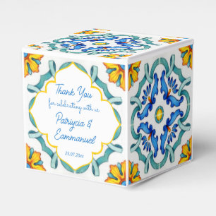 Blue yellow Majolica tiles Mediterranean custom Favor Box