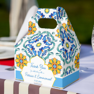 Blue yellow Majolica tiles Mediterranean custom Favor Box