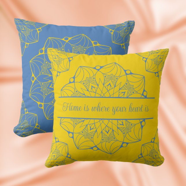 Blue & Yellow Mandala Personalized Throw Pillow (Creator Uploaded)
