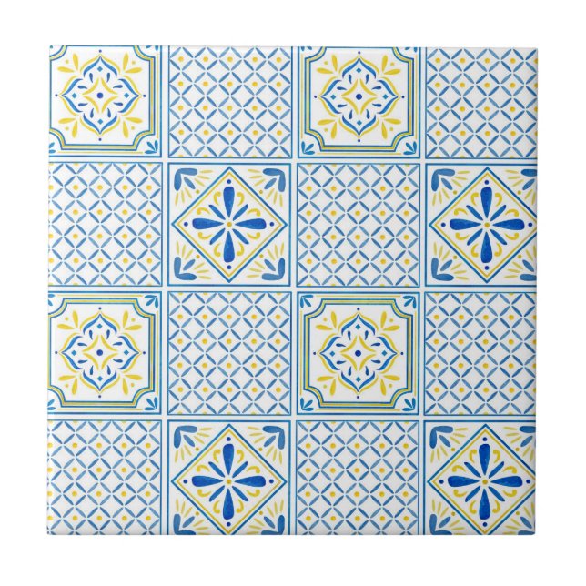 Blue & Yellow Mediterranean Tile Pattern (Front)