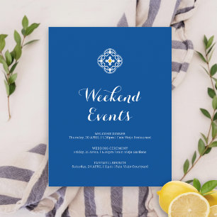 Blue Yellow Mediterranean Tile Wedding Weekend Enclosure Card