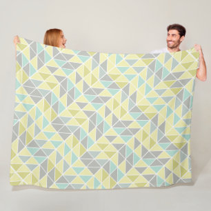 Blue Yellow Mint Modern Abstract Triangle Pattern Fleece Blanket