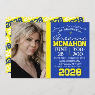 Blue & Yellow Modern Graduation Photo Invitation