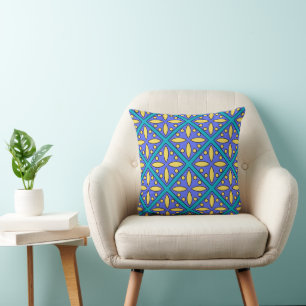 Blue & Yellow Modern Tile Design Throw Pillow