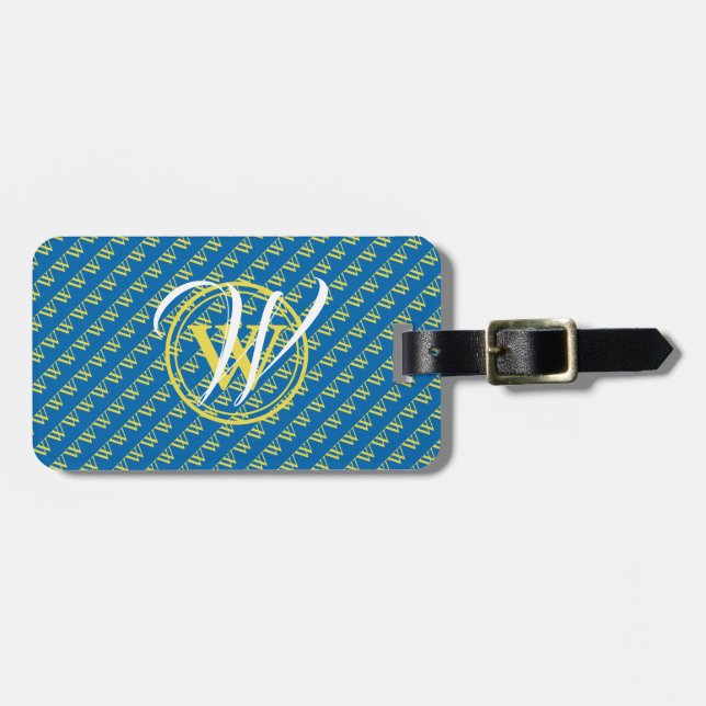 Blue Yellow Monogram Proverbs Scripture Luggage Tag (Front Horizontal)