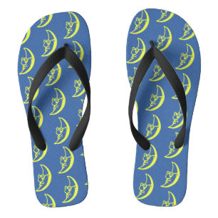Blue Yellow Moon Face Pattern Flip Flops