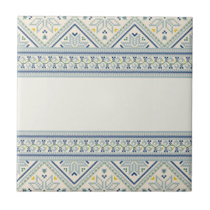 Blue & Yellow Mosaic Diamond Print 2 Ceramic Tile
