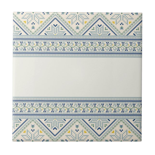 Blue & Yellow Mosaic Diamond Print 2 Ceramic Tile (Front)