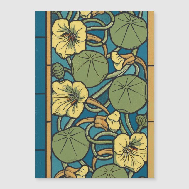 Blue Yellow Nasturtium Flower Nouveau Pattern (Front)