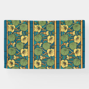 Blue Yellow Nasturtium Flower Nouveau Pattern Banner