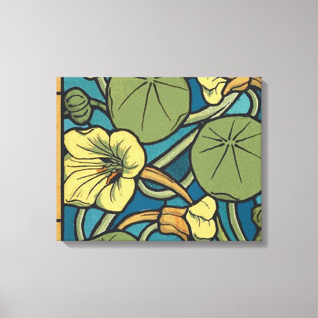 Blue Yellow Nasturtium Flower Nouveau Pattern Canvas Print (Front)