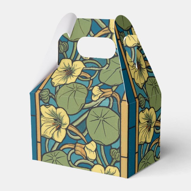 Blue Yellow Nasturtium Flower Nouveau Pattern Favor Box (Front Side)