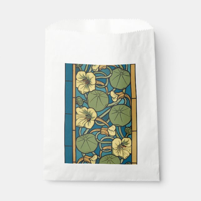 Blue Yellow Nasturtium Flower Nouveau Pattern Favour Bag (Front)