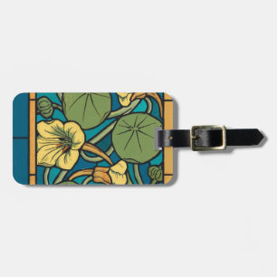 Blue Yellow Nasturtium Flower Nouveau Pattern Luggage Tag