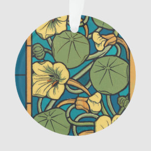 Blue Yellow Nasturtium Flower Nouveau Pattern Ornament