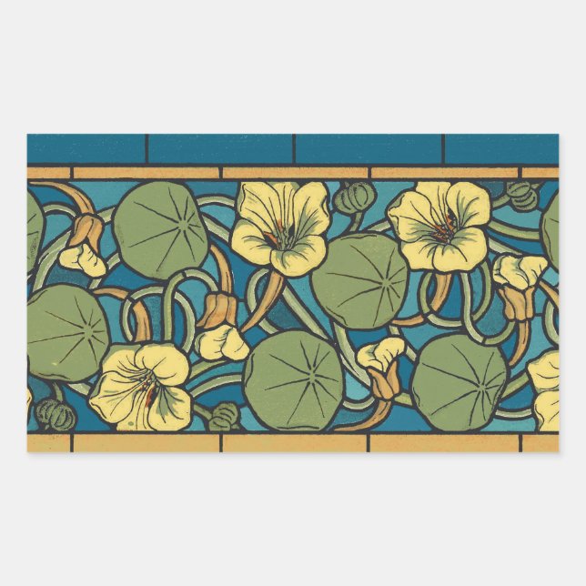 Blue Yellow Nasturtium Flower Nouveau Pattern Sticker (Front)