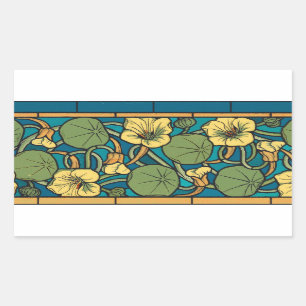 Blue Yellow Nasturtium Flower Nouveau Pattern Sticker