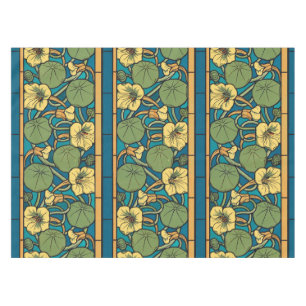 Blue Yellow Nasturtium Flower Nouveau Pattern Tablecloth