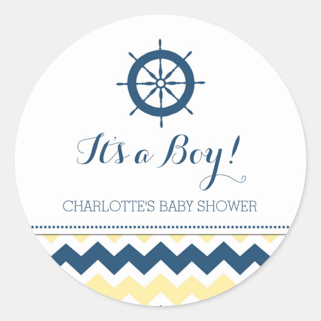 Blue Yellow Nautical Baby Shower Favour Stickers (Front)