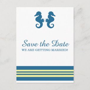Blue Yellow Nautical Seahorse Save the Date Announcement Postcard