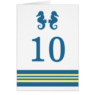 Blue Yellow Nautical Seahorse Table Number Card