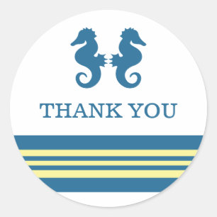Blue Yellow Nautical Seahorse Thank You Stickers