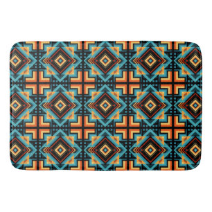 Blue Yellow Orange Decorative Mosaic Bath Mat