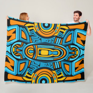 Blue yellow orange mirror doodles fleece blanket